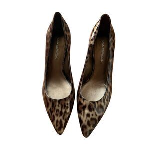 Via Spiga Leopard Print Pointed-Toe Patent Leather Pumps Brown Shoes sz 7M